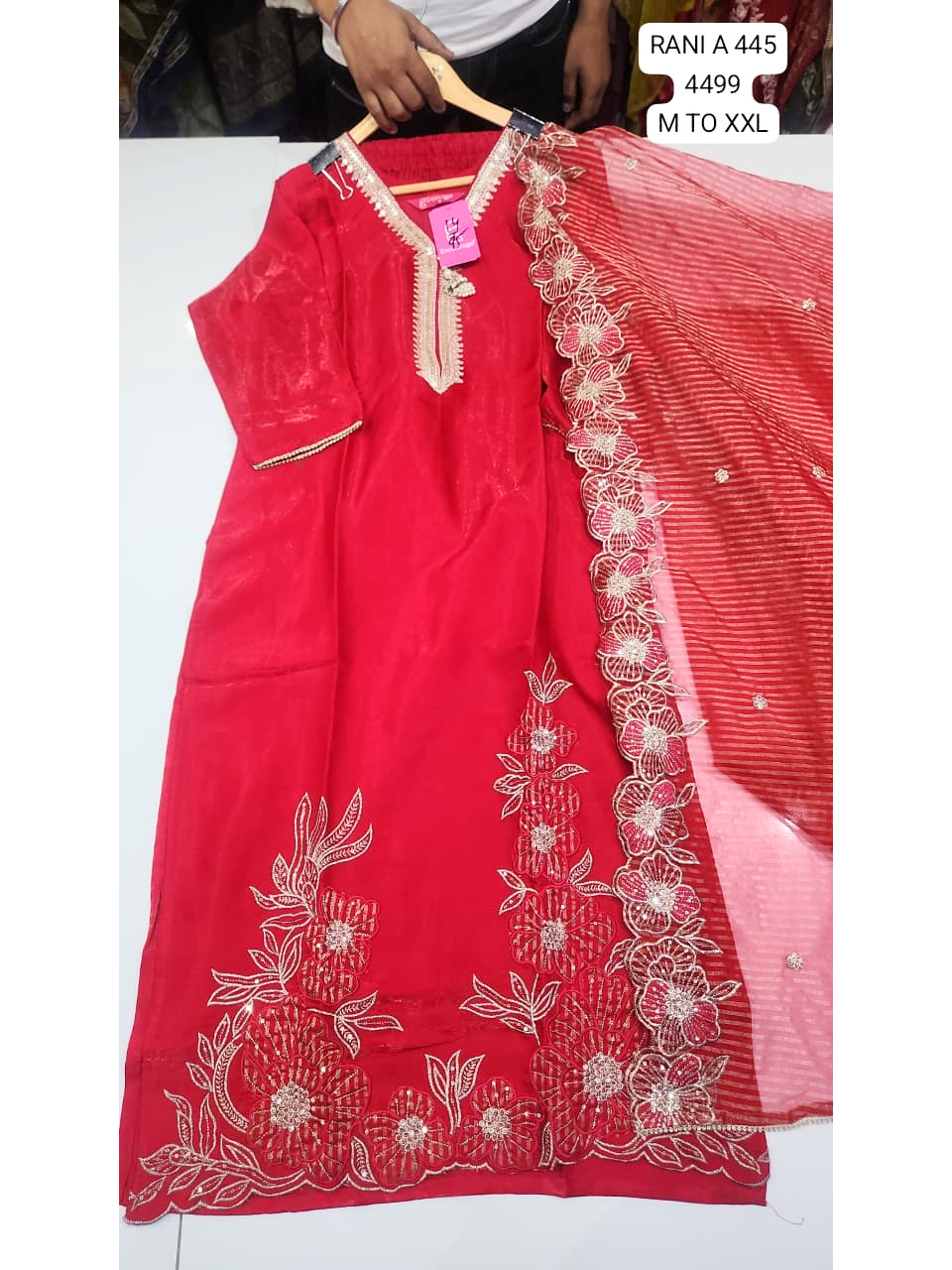 Rani Pink Floral Embroidered Women’s Kurta Set with Dupatta – Festive & Party Wear