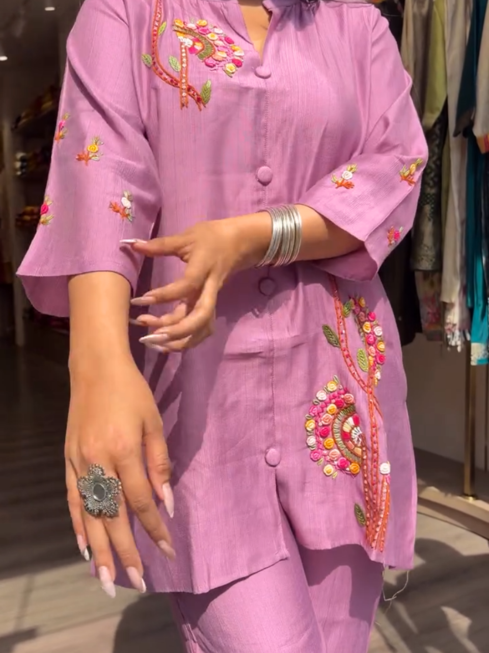 Women Pink Embroidered Kurta Pant Set | Elegant Ethnic Co-Ord Set for Festive & Casual Wear