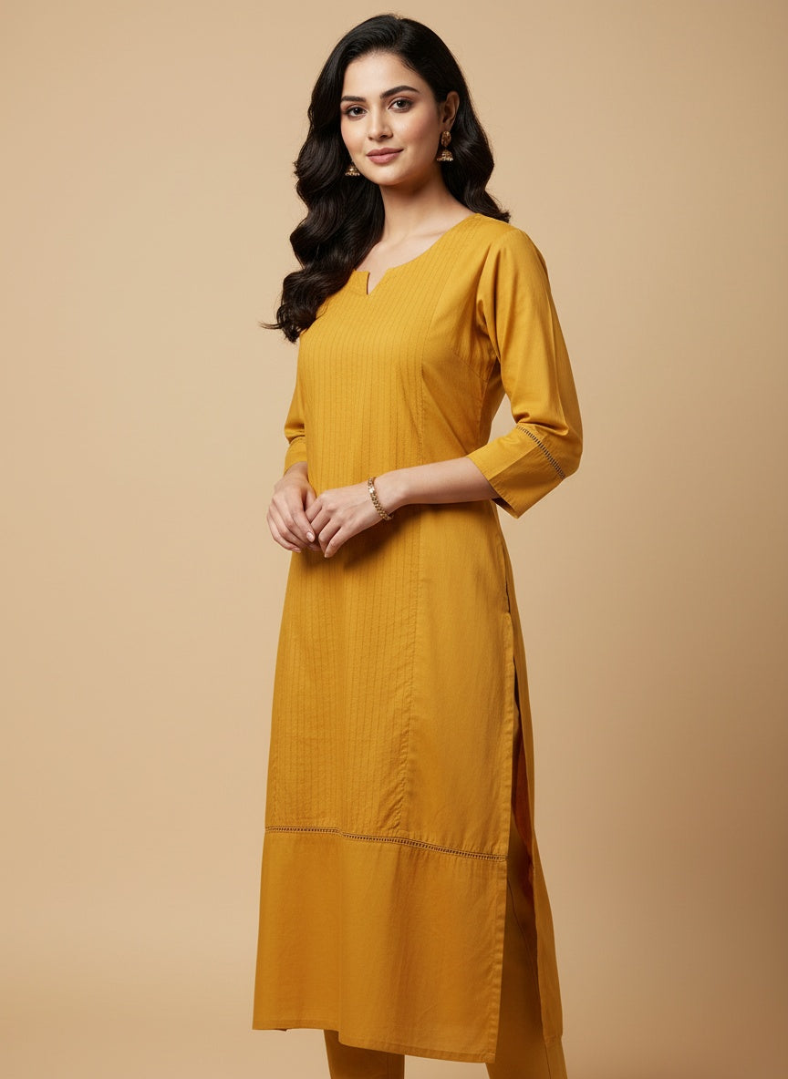 Mustard Yellow Cotton Kurti for Women Daily & Office Wear