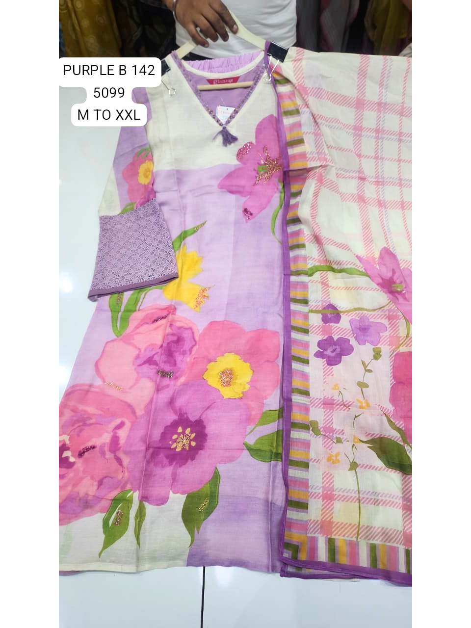 Purple & Cream Floral Printed Women’s Kurta Set with Dupatta – Casual & Festive Wear