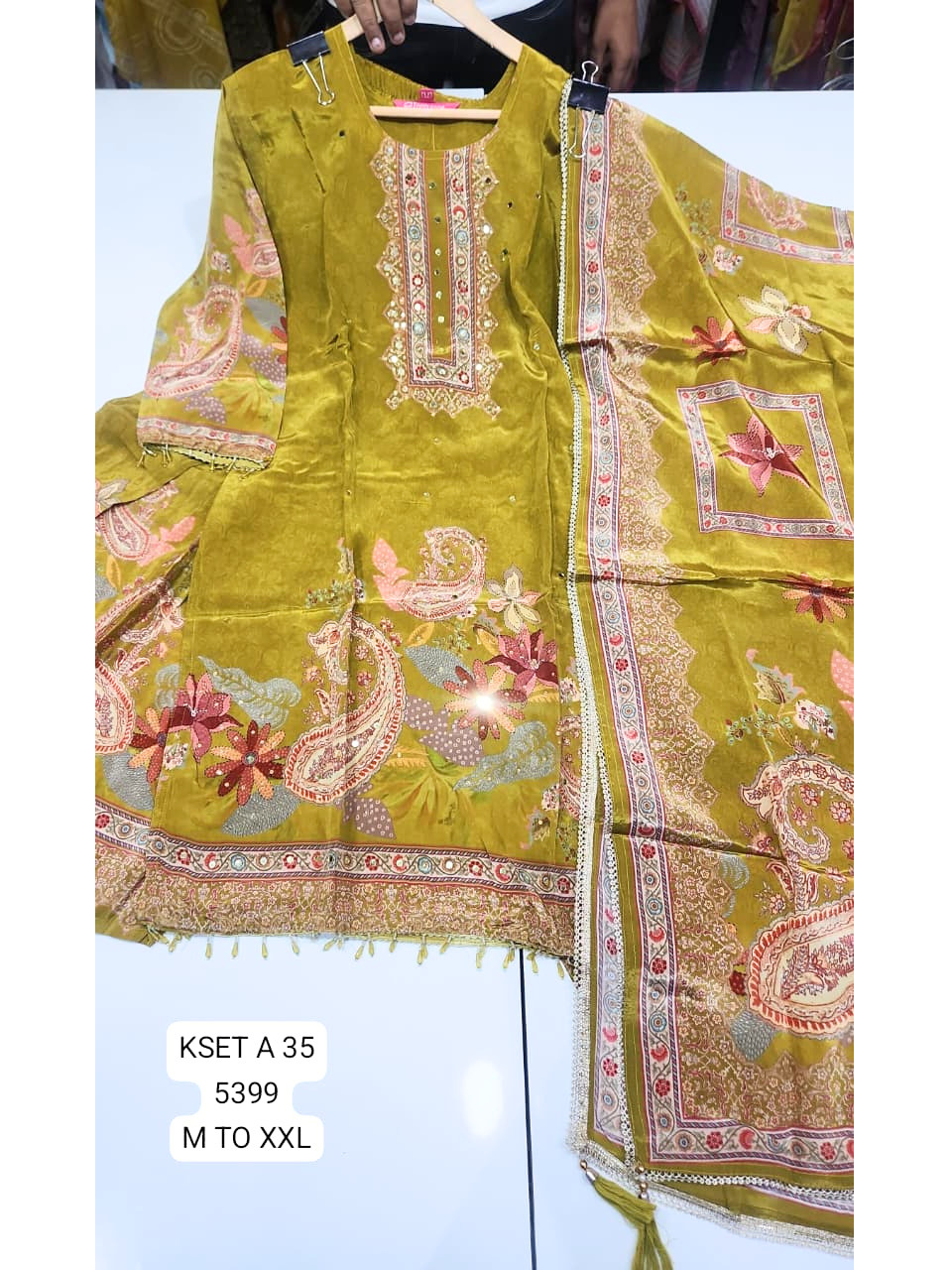 Mustard Yellow Heavy Embroidered Floral Paisley Kurti with Dupatta for Women