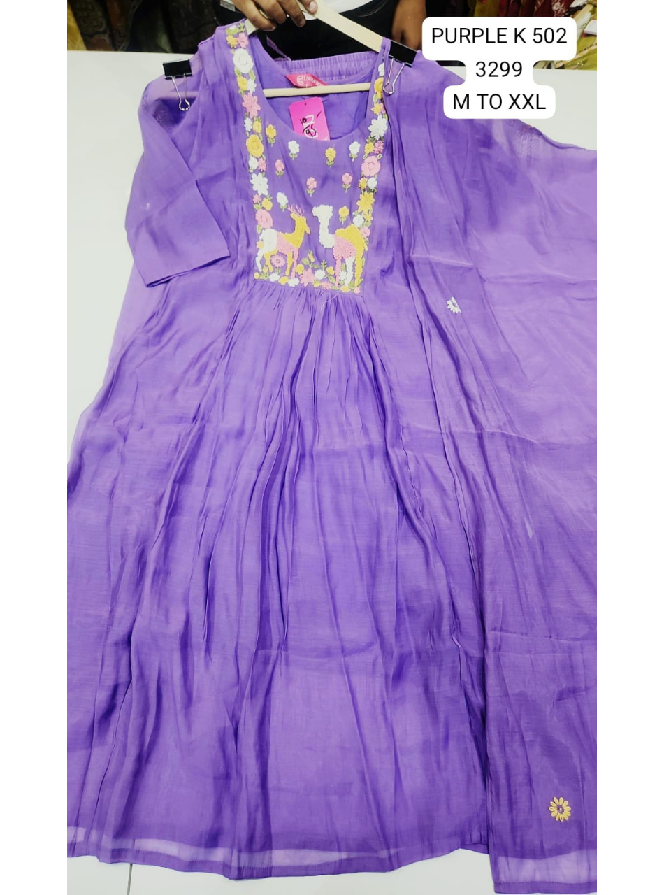 Purple Floral Embroidered Anarkali Kurta Set with Dupatta for Women