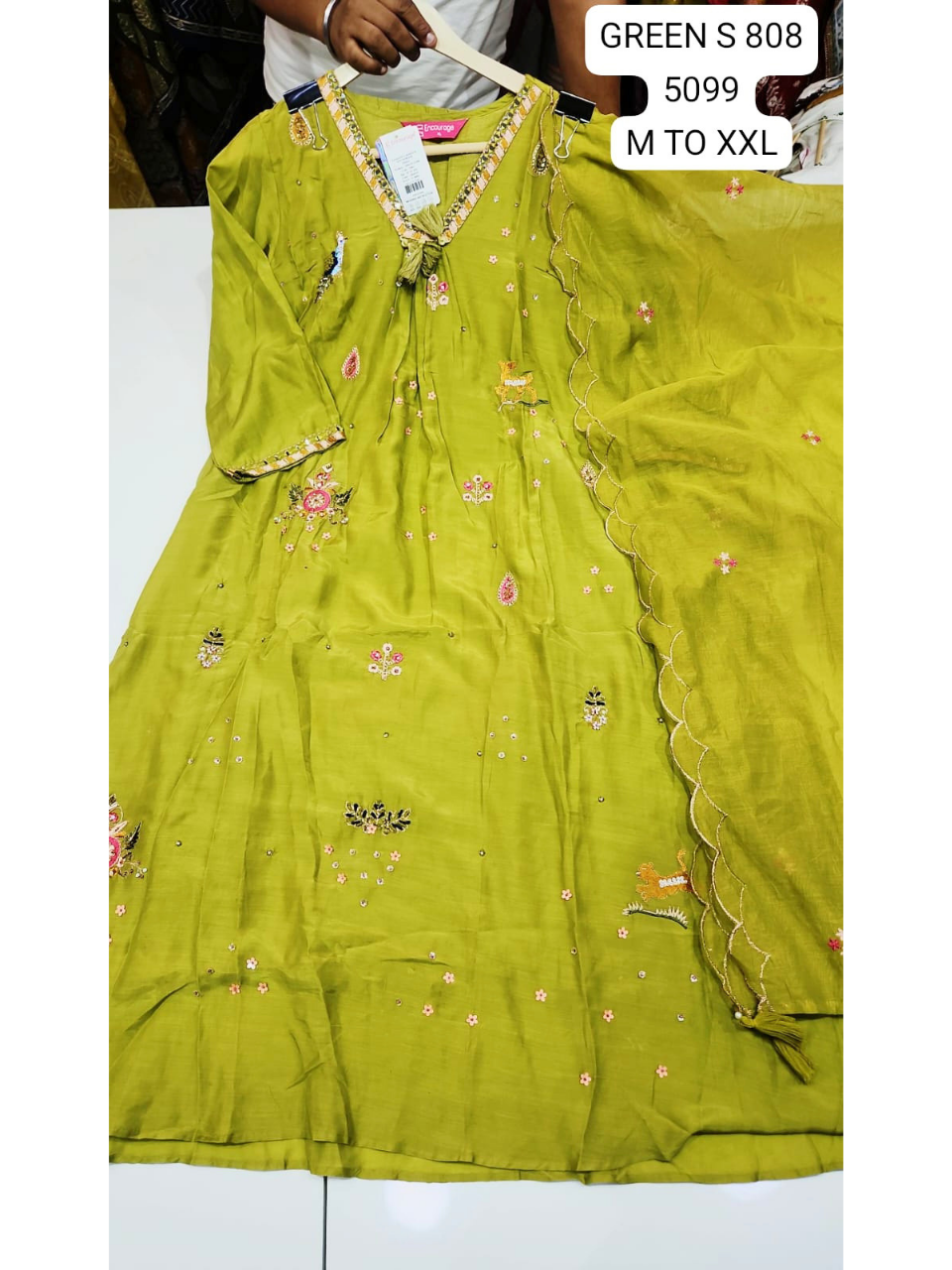 Lime Green Embroidered Anarkali Kurta Set with Dupatta for Women