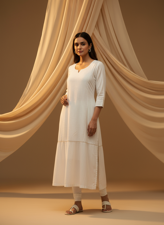 Women Classic Pure White Cotton Kurti with Astar for Formal & Ethnic Wear