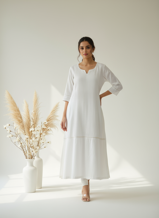 Women Classic Pure White Cotton Kurti with Astar for Formal & Ethnic Wear