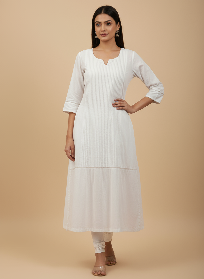Women Classic Pure White Cotton Kurti with Astar for Formal & Ethnic Wear