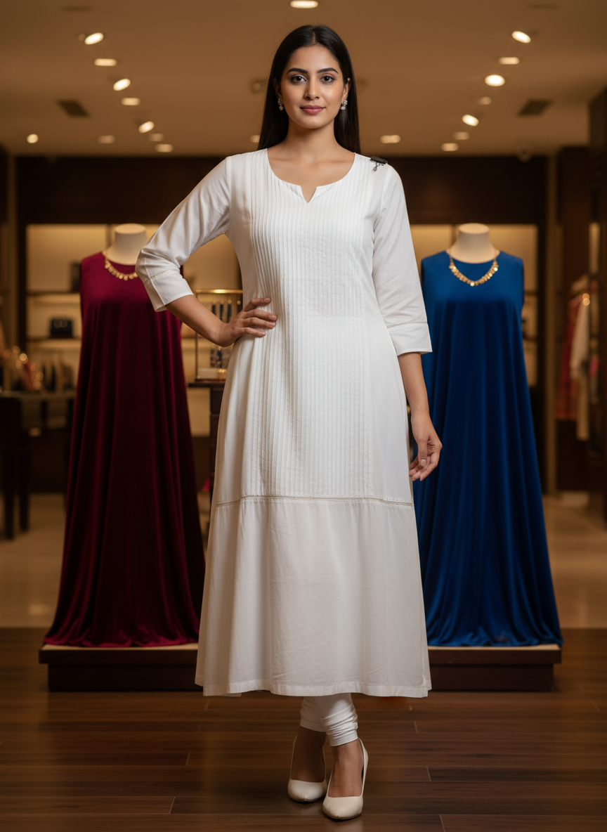 Women Classic Pure White Cotton Kurti with Astar for Formal & Ethnic Wear