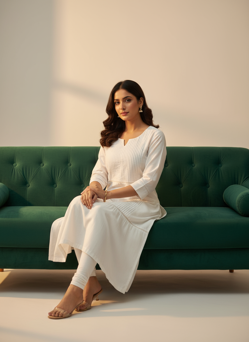 Women Classic Pure White Cotton Kurti with Astar for Formal & Ethnic Wear