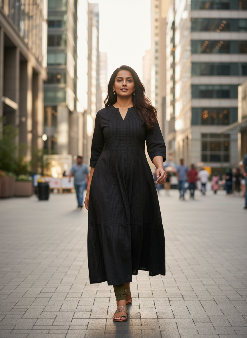 Women's Classic Black Pure Cotton Kurti Office & Evening Wear