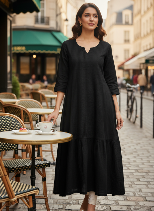Women's Classic Black Pure Cotton Kurti Office & Evening Wear