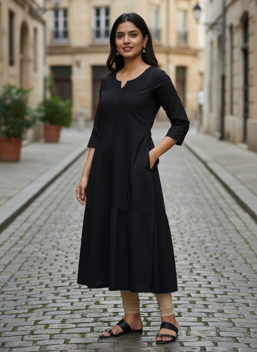 Women's Classic Black Pure Cotton Kurti Office & Evening Wear