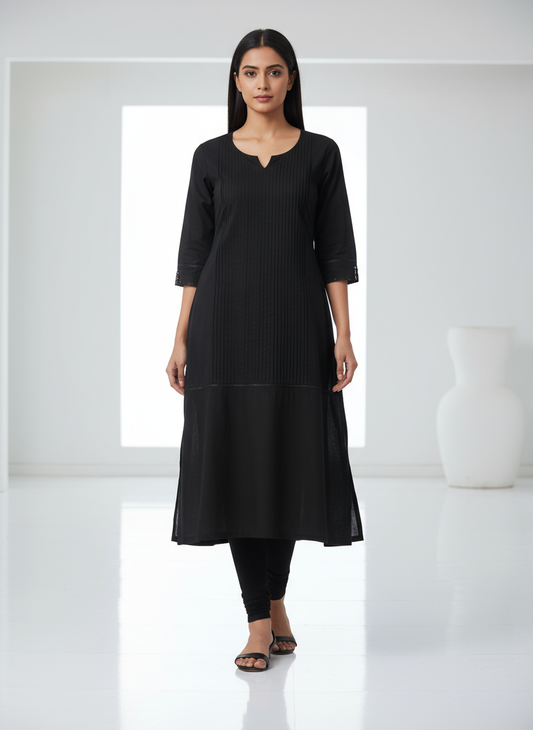 Women's Classic Black Pure Cotton Kurti Office & Evening Wear
