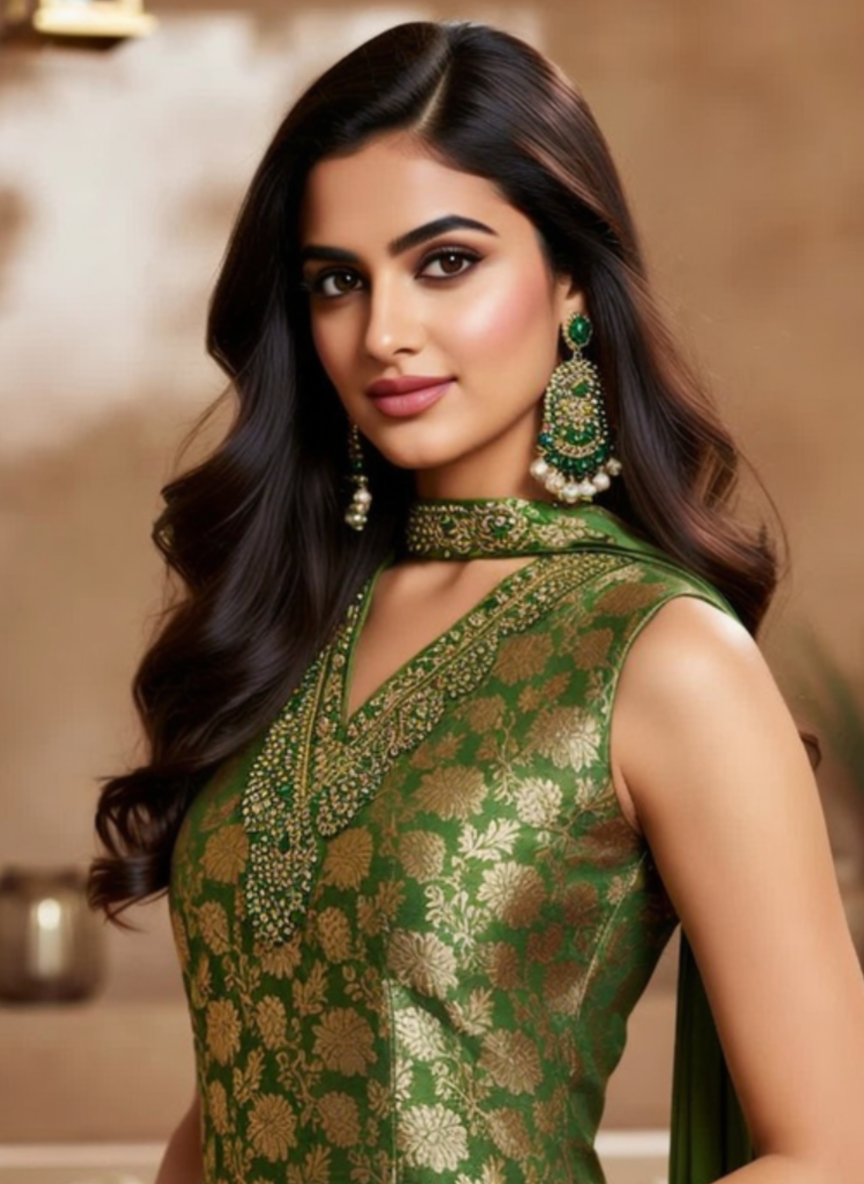 Elegant Olive Green Embroidered Sharara Suit 3 Piece Set for Women