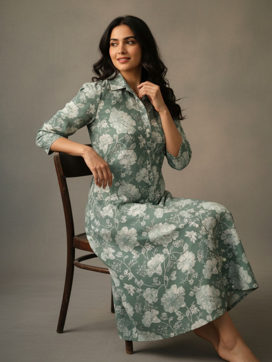 Women's Floral Printed Co-ord Set – Long Kurti with Matching Pants | Elegant Ethnic Wear