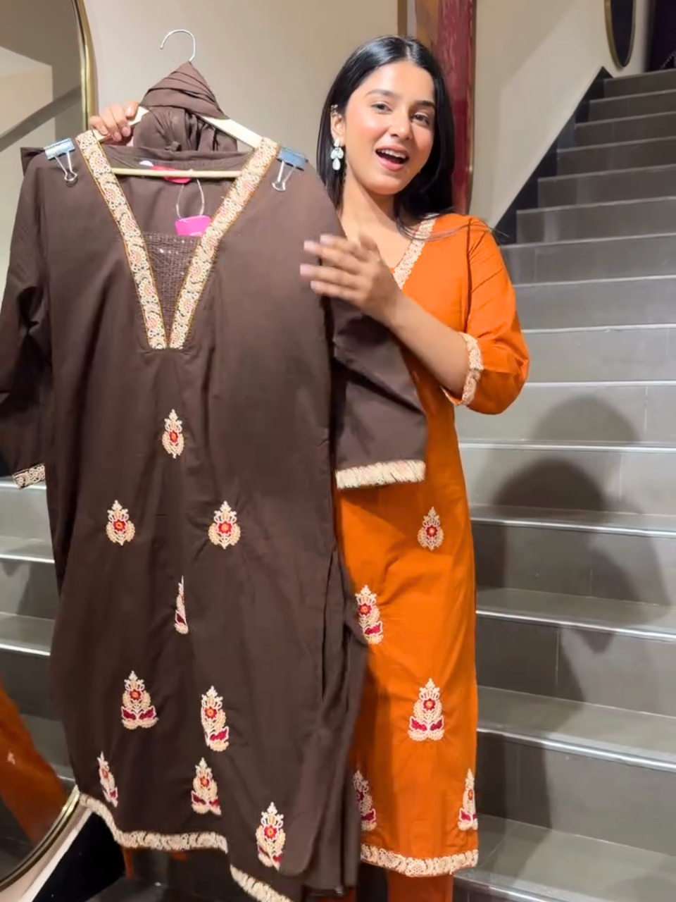 Burnt Orange Embroidered Kurta Set with Dupatta for Women | Festive Ethnic Wear
