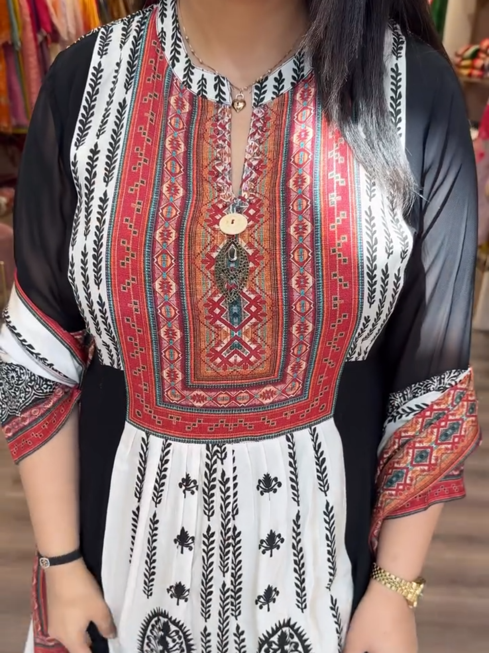 Black & White Ethnic Printed Kurta Set for Women – Stylish Traditional Wear