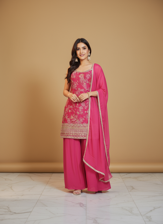 Elegant Magenta Embroidered Palazzo Suit with Dupatta | Festive & Party Wear Outfit