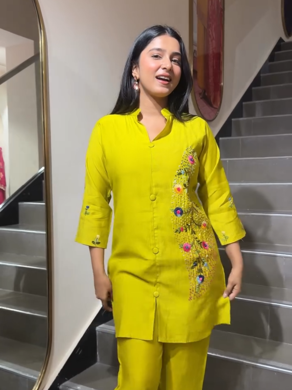 Lime Green Embroidered Co-Ord Set for Women