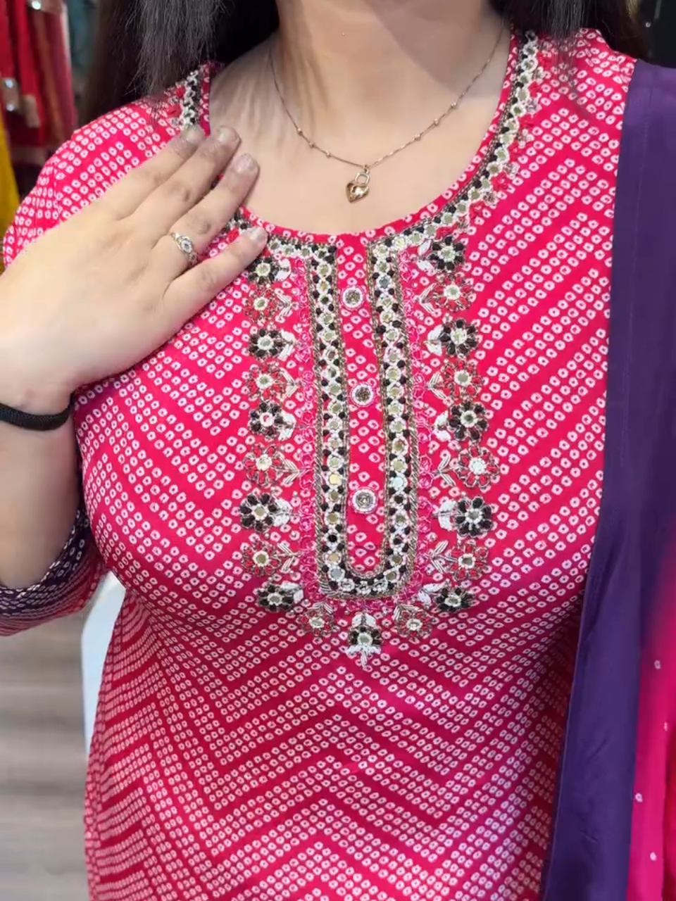 Elegant Pink & Purple Ombre Geometric Kurti with Dupatta