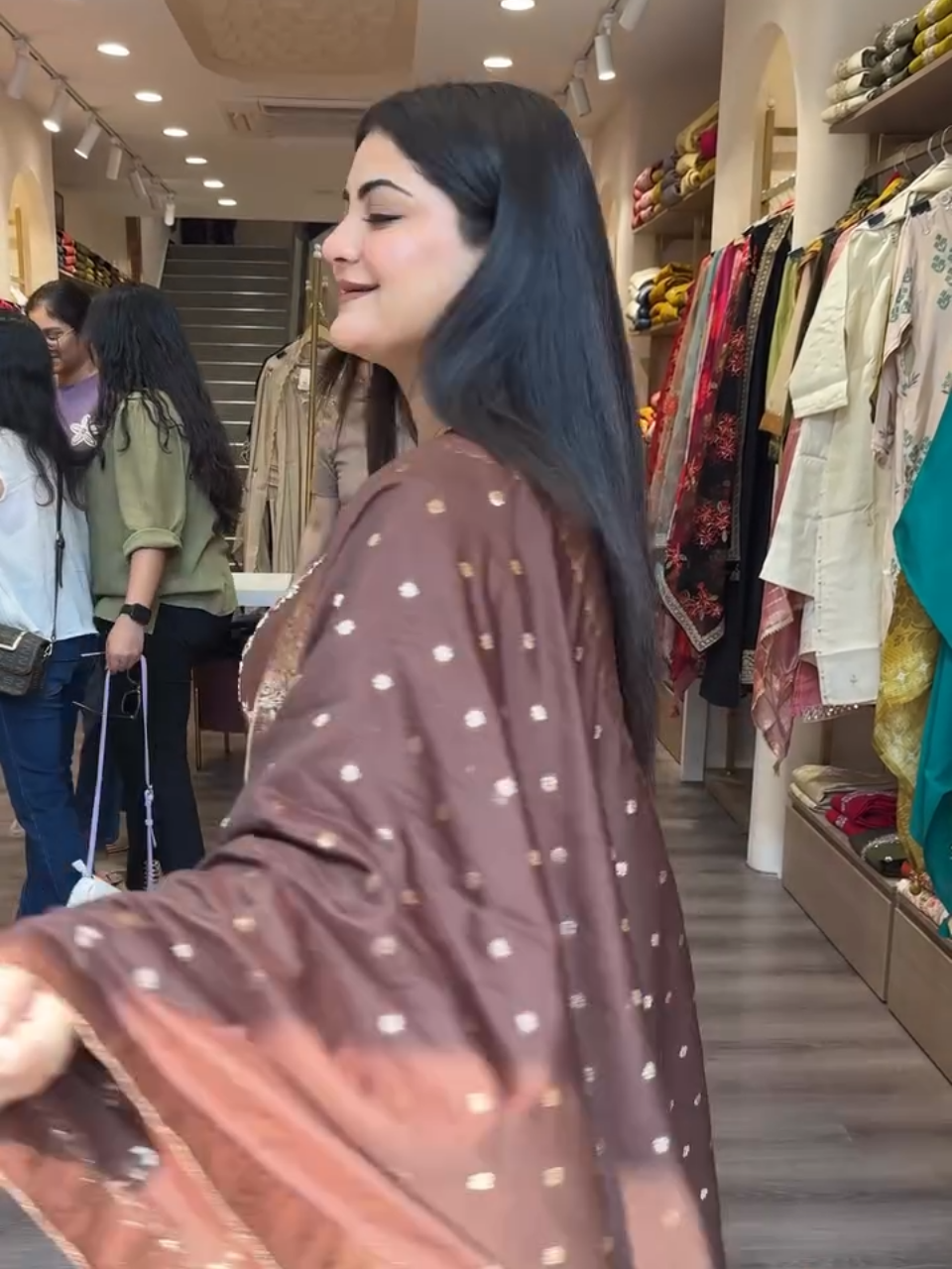 Elegant Brown Embroidered Salwar Kameez with Golden Dupatta
