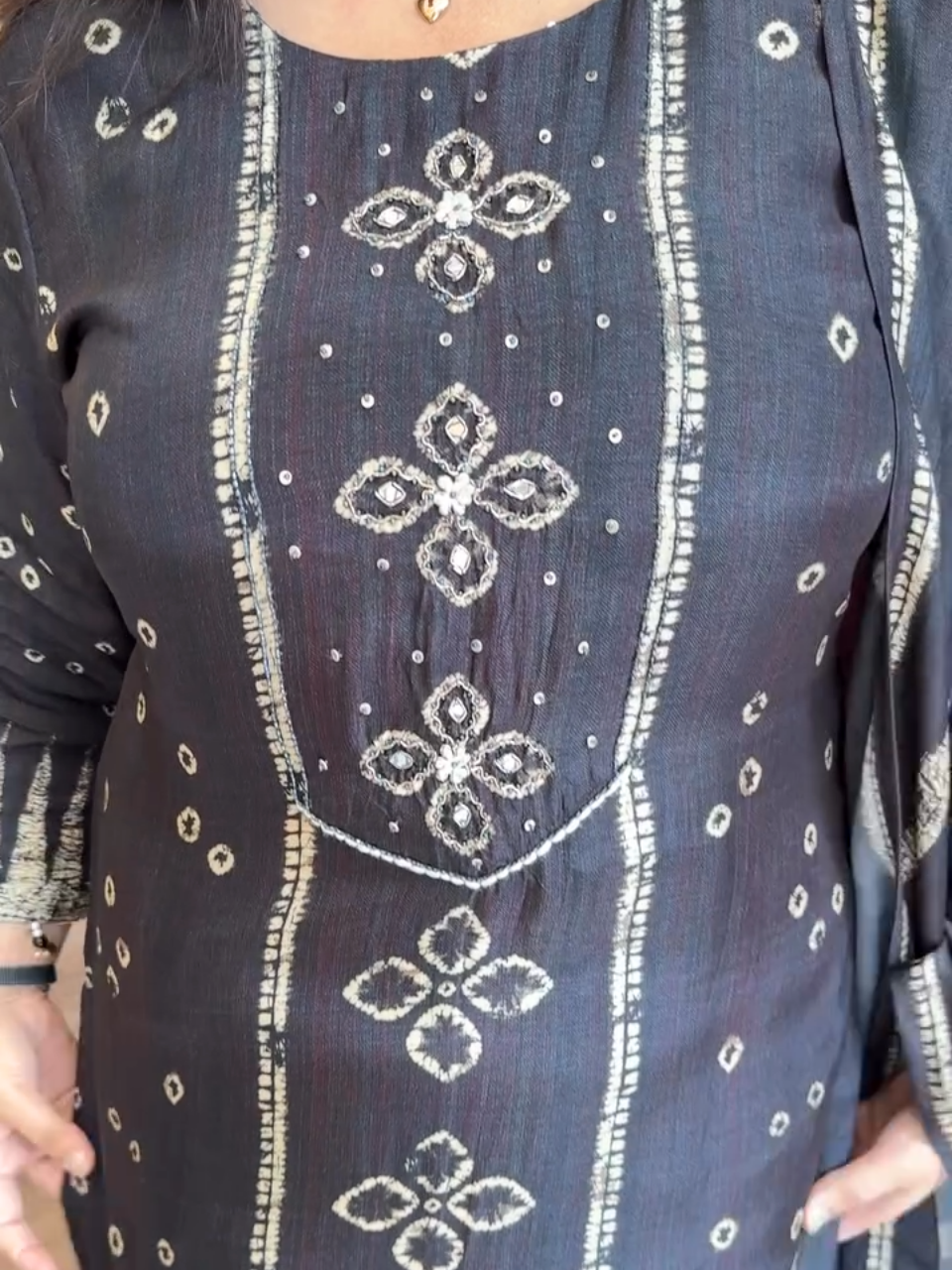 Black Embroidered Ethnic Suit with Dupatta for Women