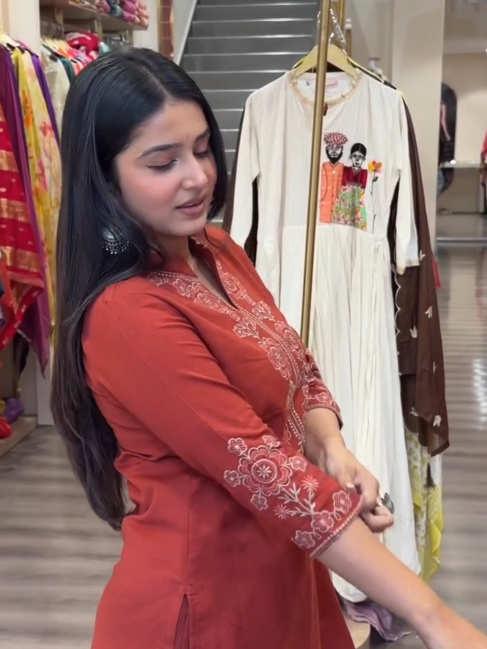 Rust Red Embroidered Kurta Pant Set for Women | Elegant Festive Ethnic Wear