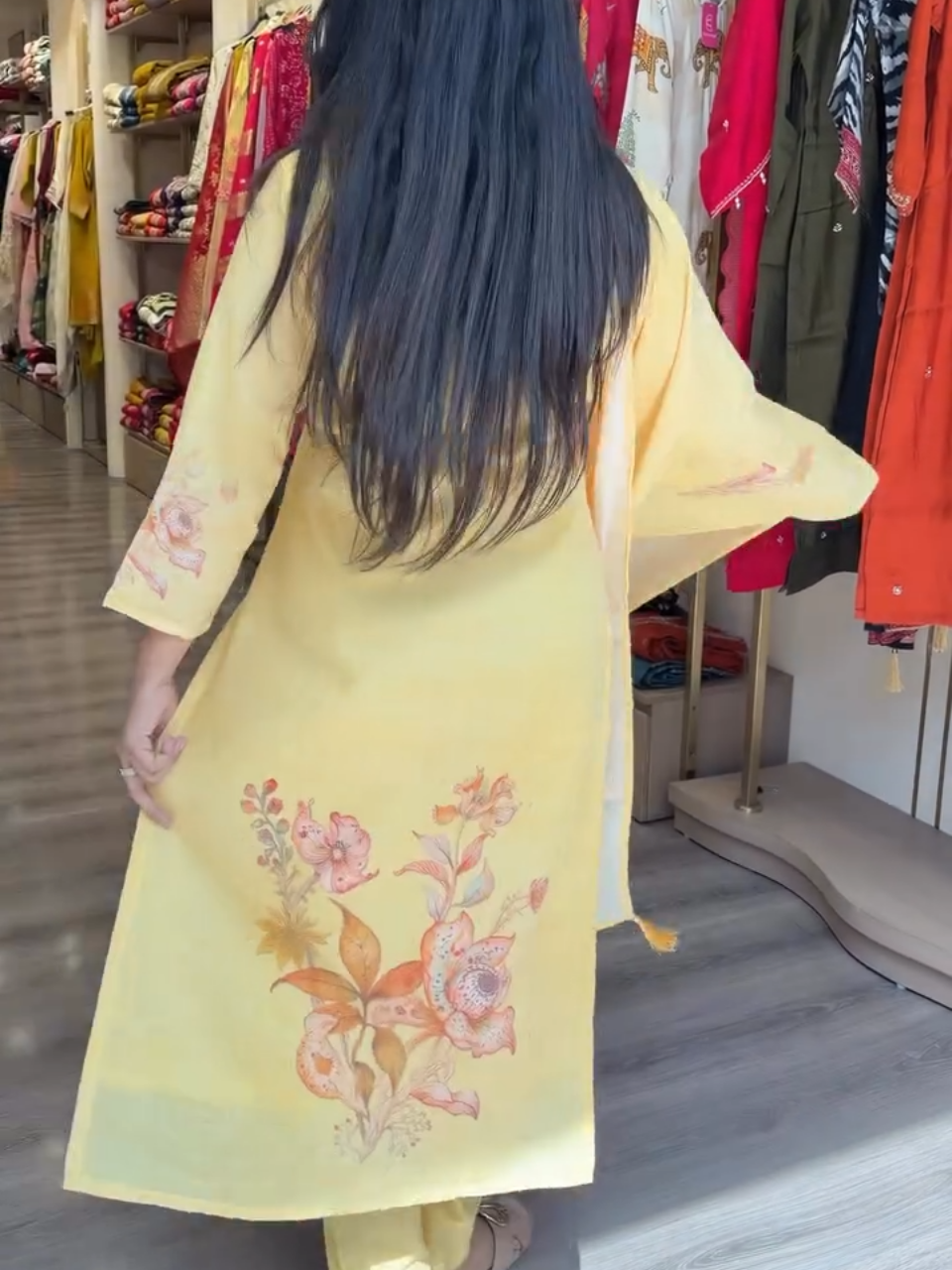 Sunshine Yellow Floral Printed Cotton Kurta Set with Dupatta for Women
