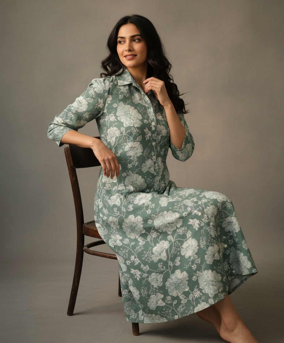 Women's Floral Printed Co-ord Set – Long Kurti with Matching Pants | Elegant Ethnic Wear