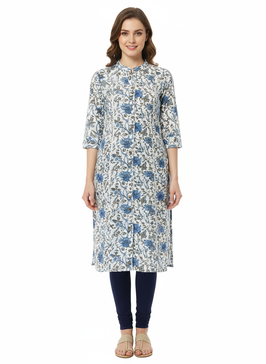 Elegant white cotton kurti for daily and office wear