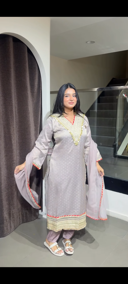 Elegant Sequin Embroidered Straight Kurta with Dupatta for Women | Elegant Flowy Party Wear Ethnic Dress