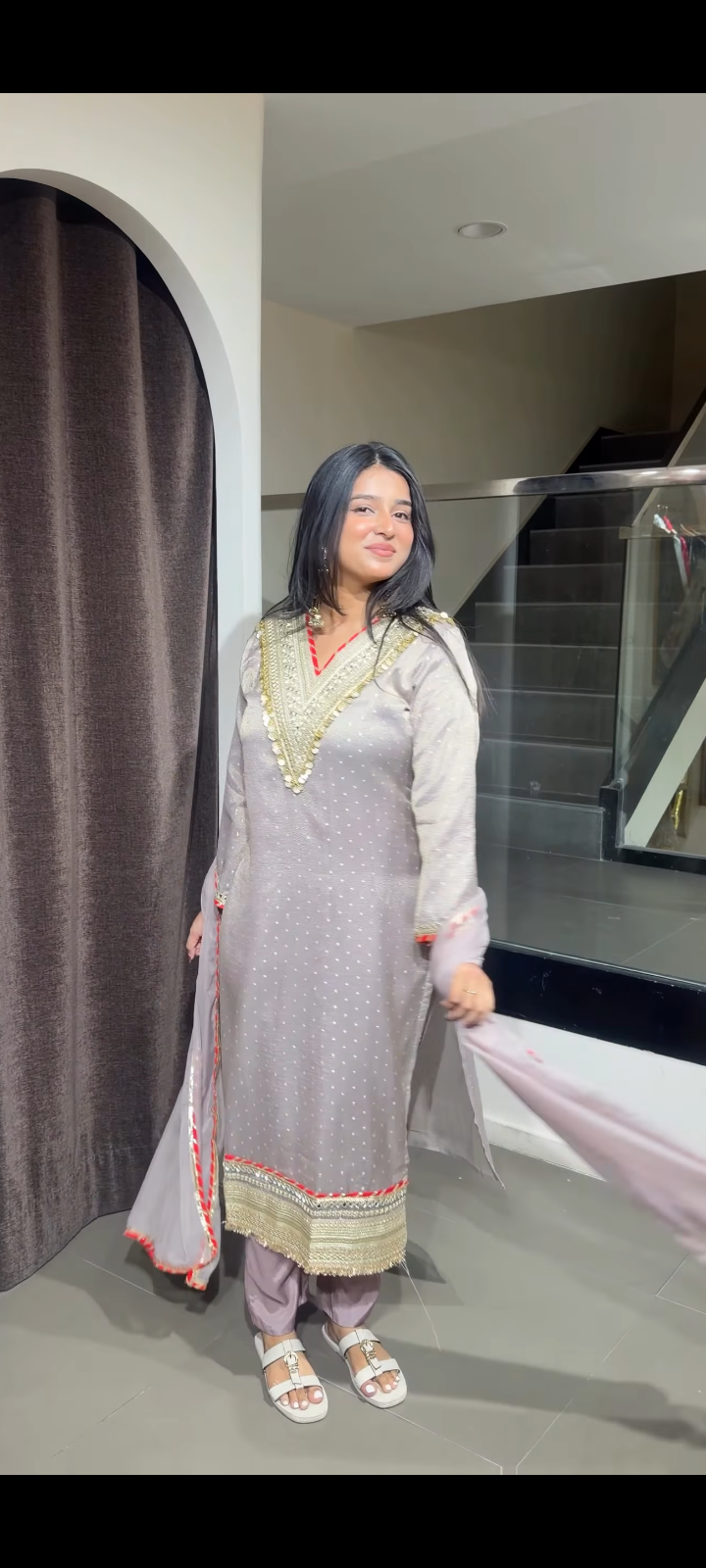 Elegant Sequin Embroidered Straight Kurta with Dupatta for Women | Elegant Flowy Party Wear Ethnic Dress