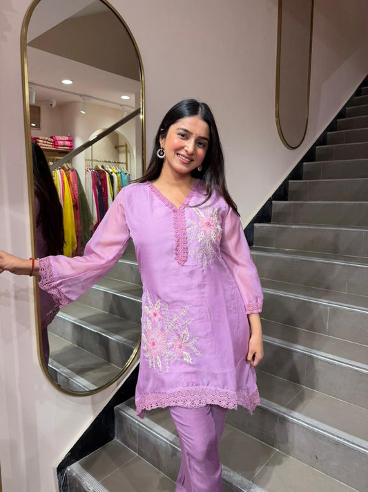 Lavender Casual Kurta Set with Pants for Women – Comfortable Daily Wear