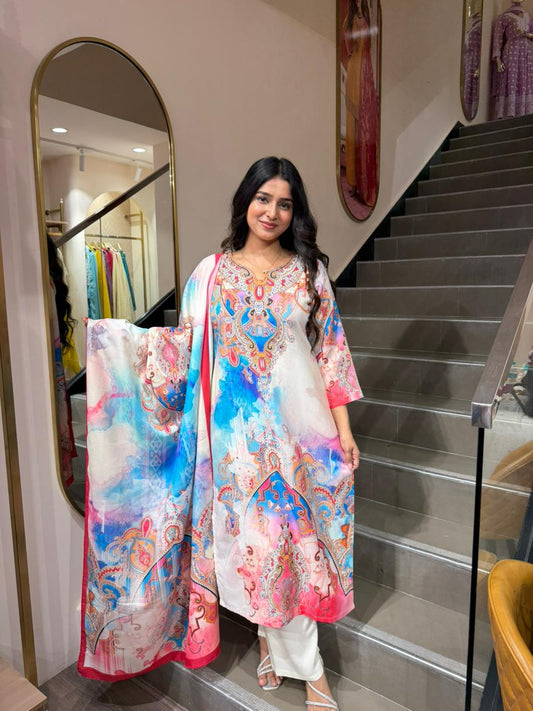 Multicolor Digital Print Kurta Set with Dupatta for Women | Designer Ethnic Wear