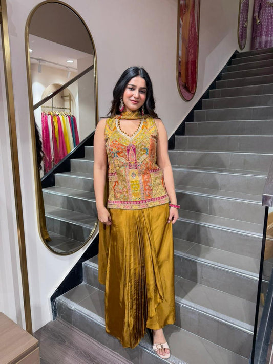 Mustard Embroidered Choli with Gharara Set – Festive Party Wear 3 Piece Outfit