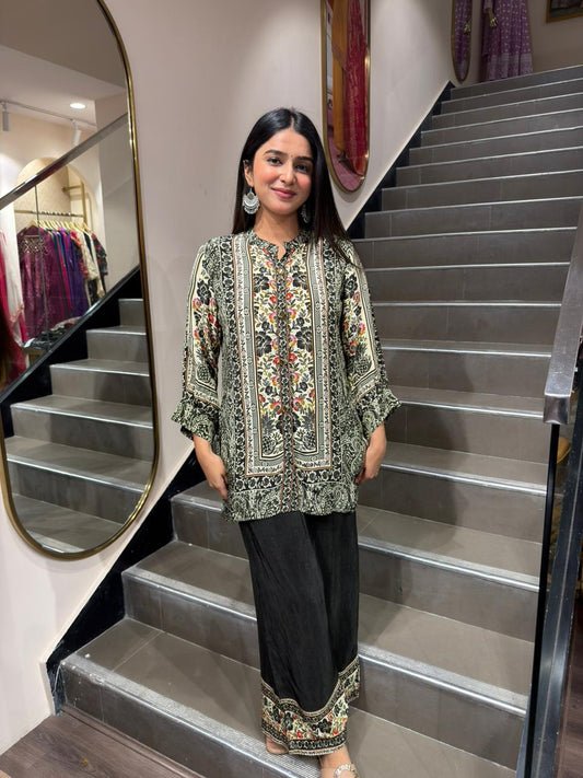 Printed Short Kurti with Palazzo Pants for Women | Stylish Indo-Western Co-ord Set