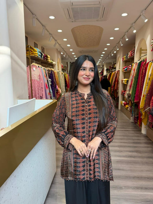 Black & Rust Printed Short Kurti with Palazzo Set for Women