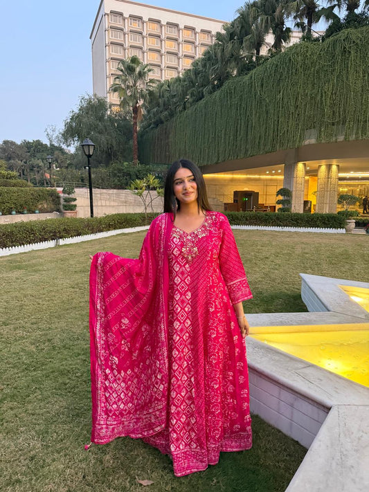 Premium Pink Printed Lawn 3 Piece Anarkali Suit with Dupatta – Festive Wear