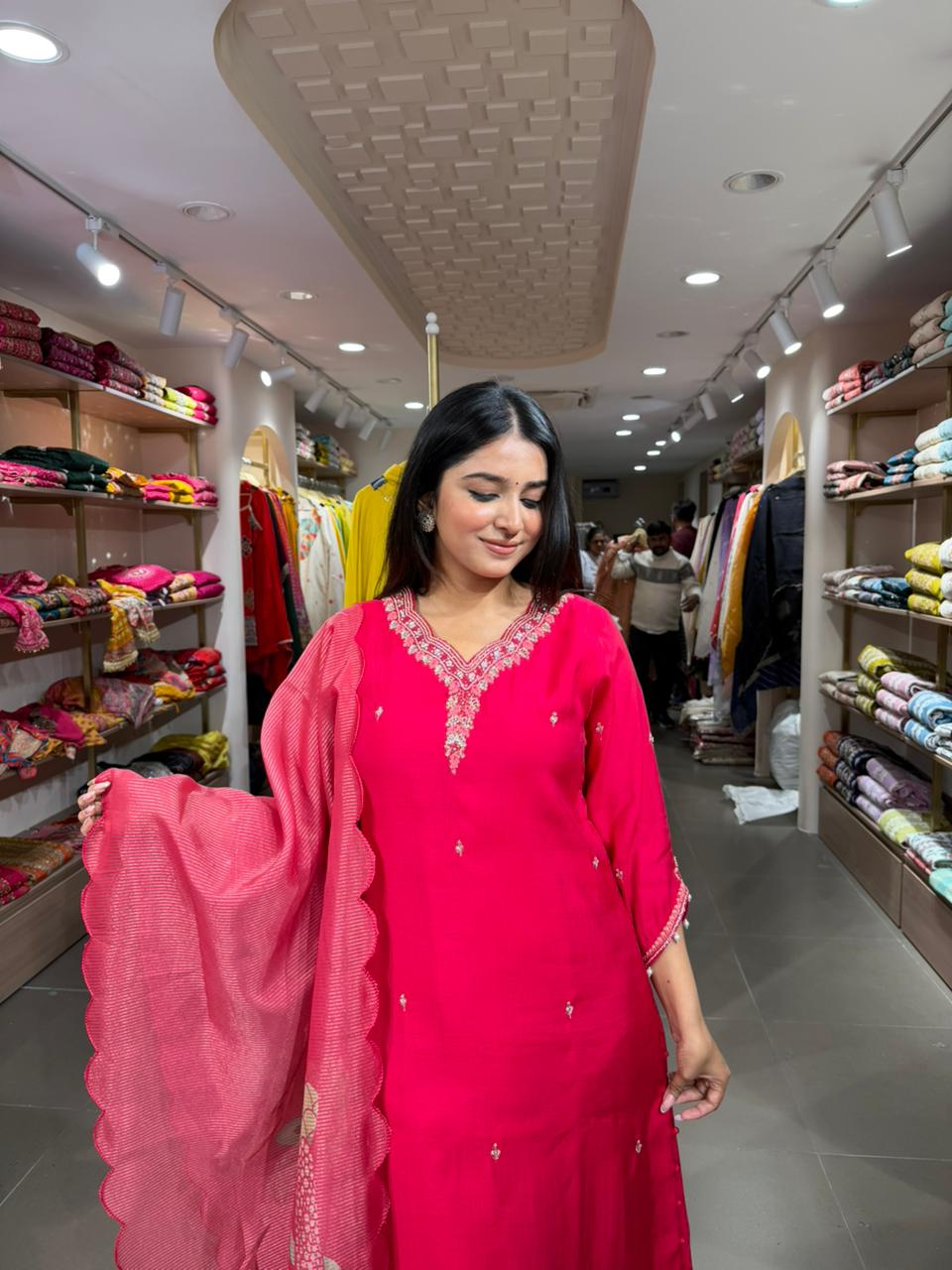 Elegant Pink Embroidered Kurta Set with Dupatta for Women | Festive Wear