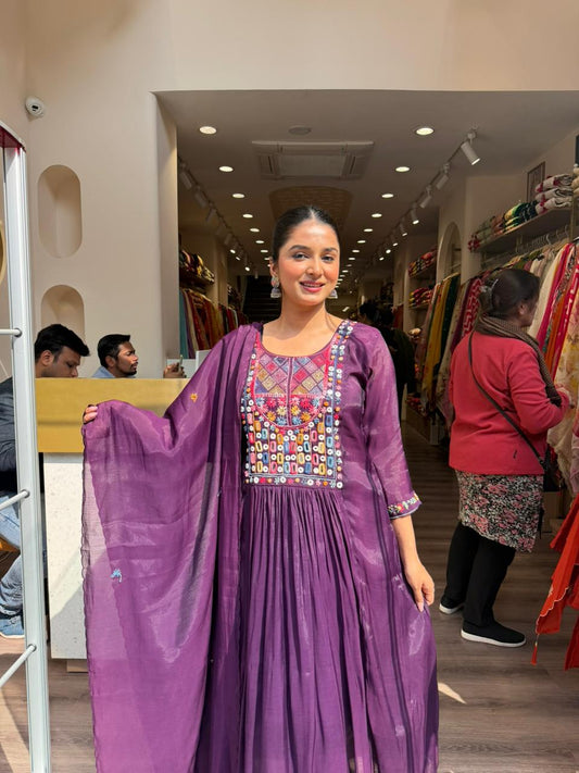 Royal Purple Embroidered Kurta Set with Dupatta – Festive & Elegant Ethnic Wear for Women