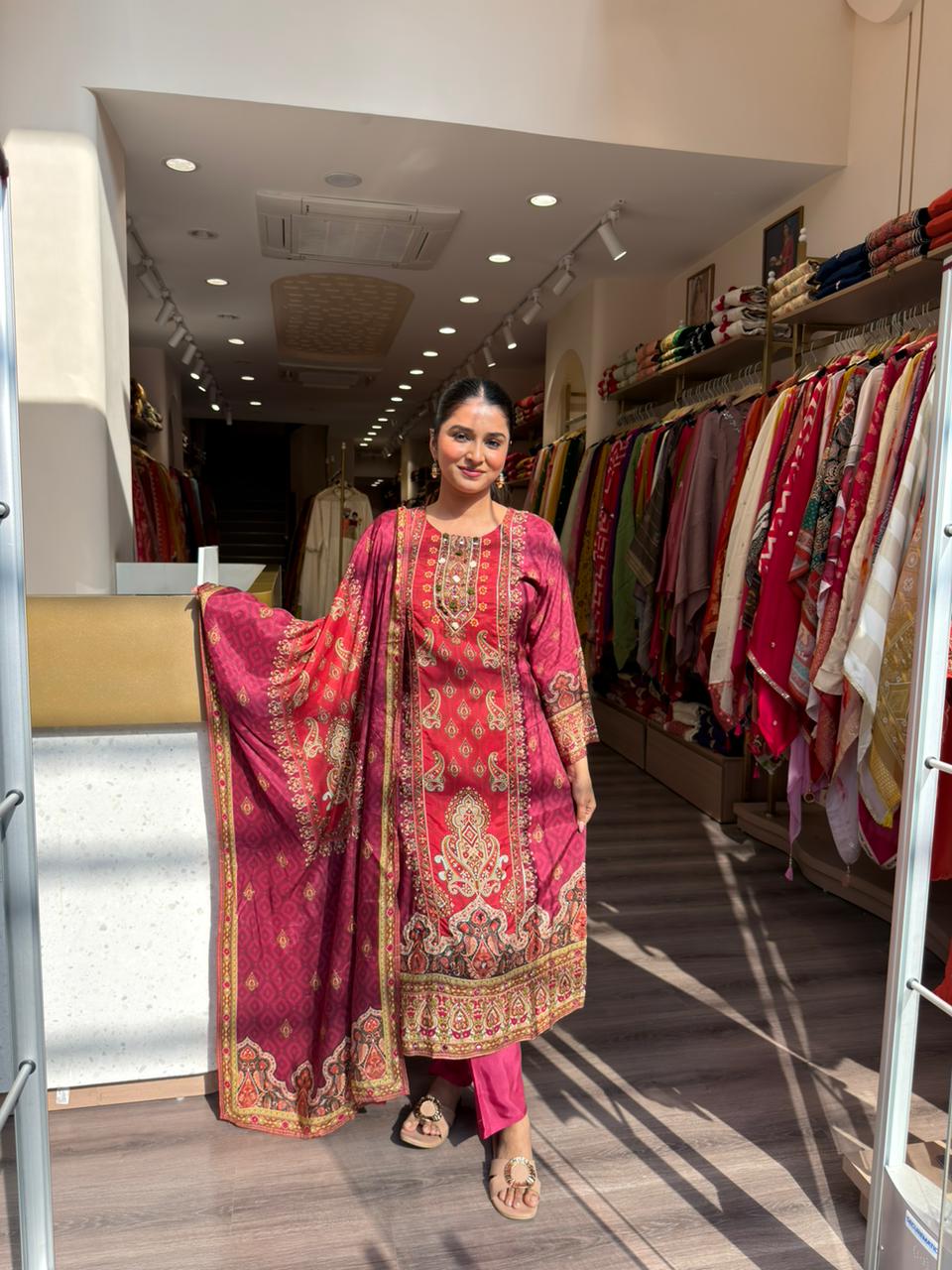 Royal Maroon Printed Kurta Set with Dupatta โ Traditional Elegant Ethnic Wear for Women