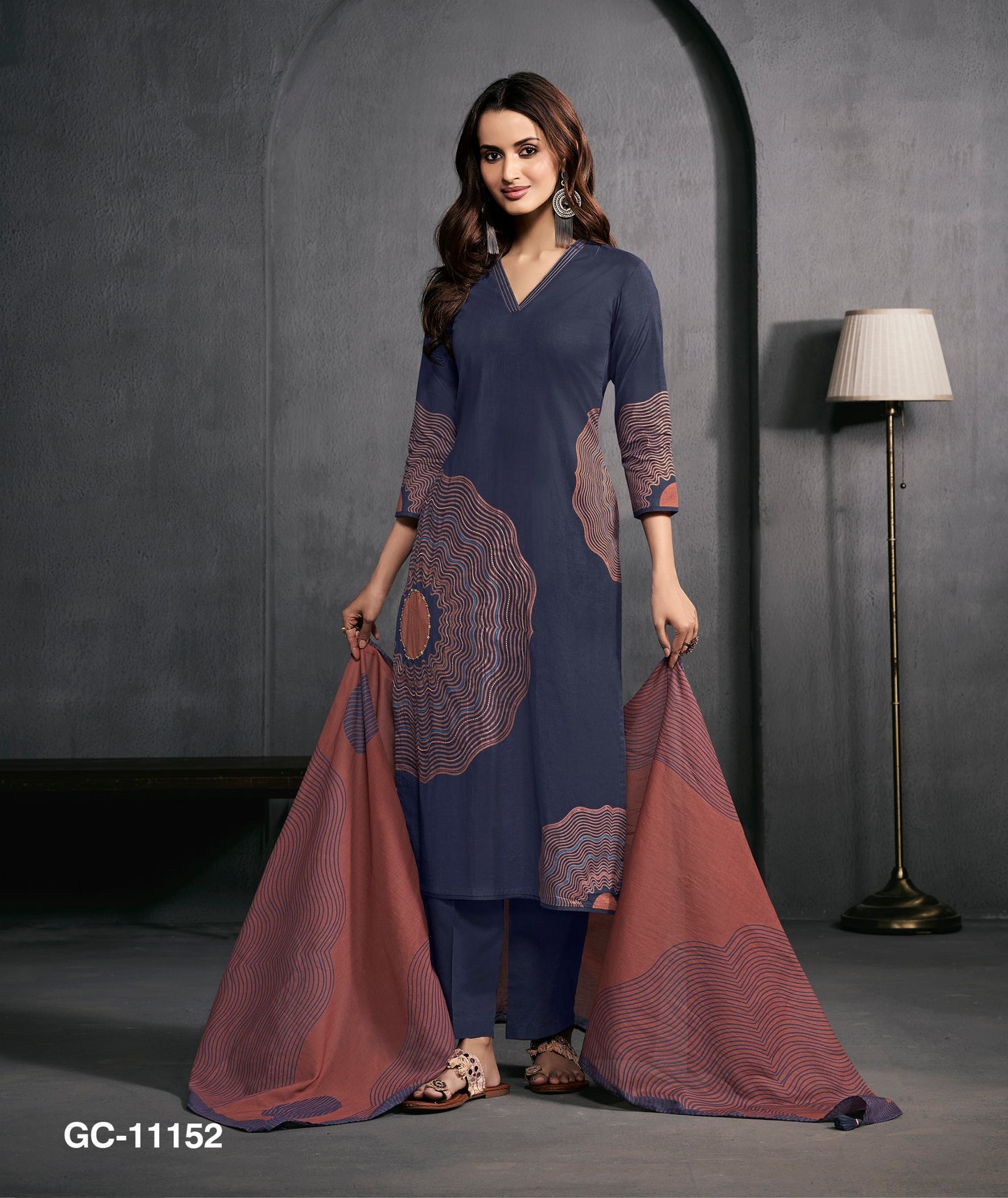 Navy Blue Printed Kurta Set with Dupatta for Women | Elegant Designer Ethnic Wear