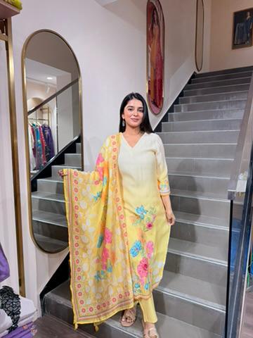 Women Pastel Yellow Floral Printed Kurta Set with Dupatta | Summer Ethnic Wear