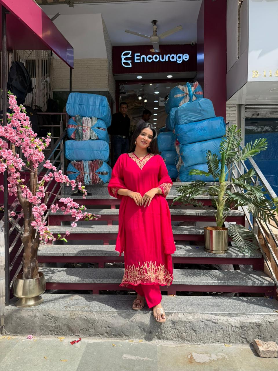 Women Rani Pink Embroidered Kurta Set with Dupatta | Festive Party Wear