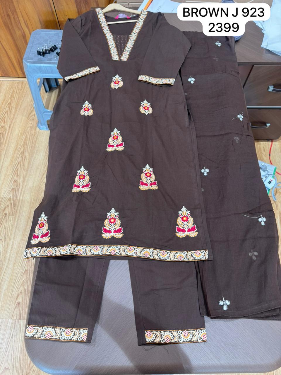 Brown Embroidered Kurta Set for Women with Dupatta | Elegant Ethnic Wear Suit