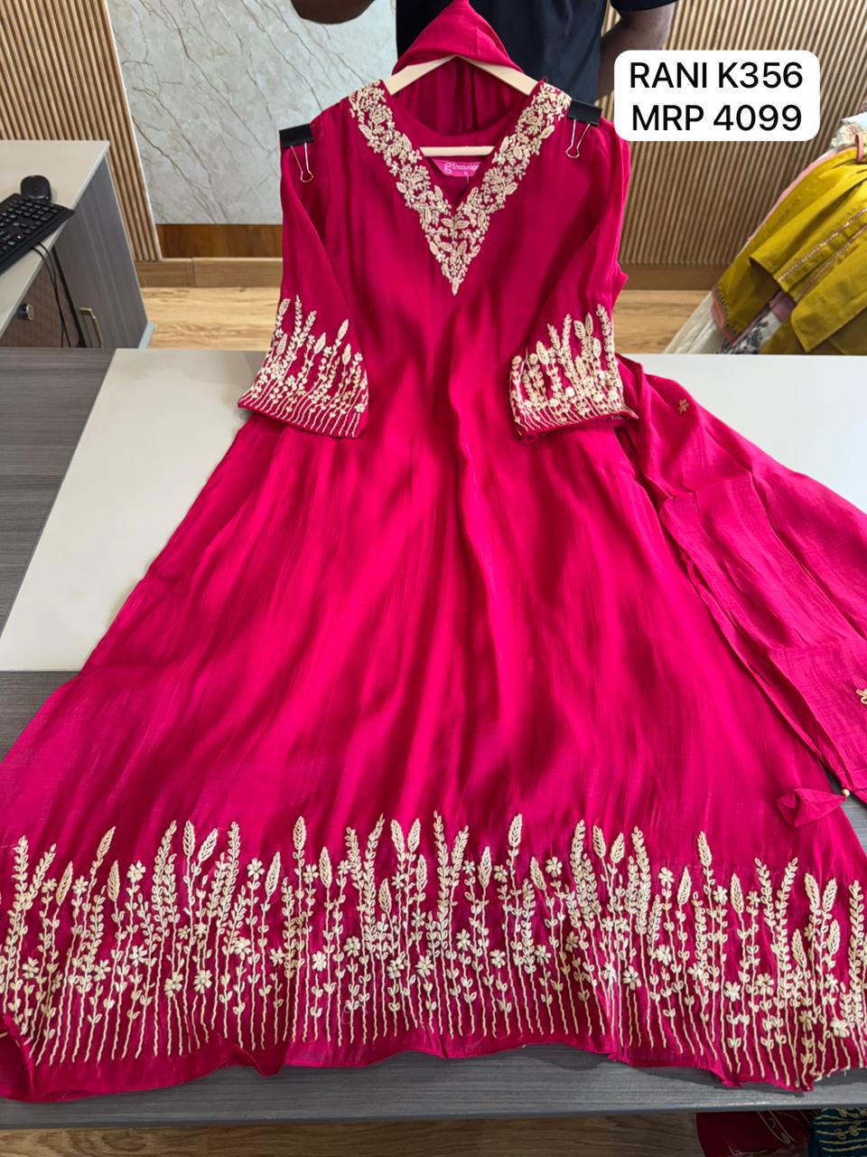Rani Pink Embroidered Anarkali Dress with Dupatta – Elegant Women’s Festive Wear