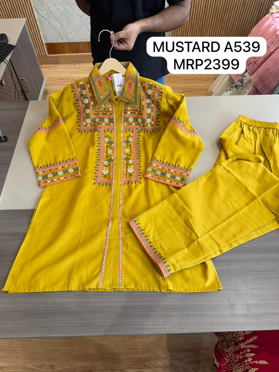 Mustard Yellow Embroidered Kurta Set with Matching Pants – Women’s Casual & Semi-Formal Wear