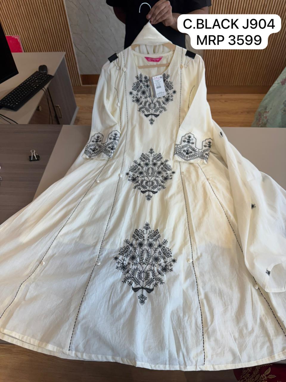 Cream A-Line Kurti with Black Embroidery – Women's Ethnic & Semi-Formal Wear