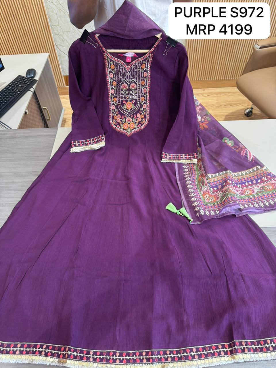 Purple Embroidered Anarkali Kurta Set with Dupatta for Women | Festive Ethnic Wear