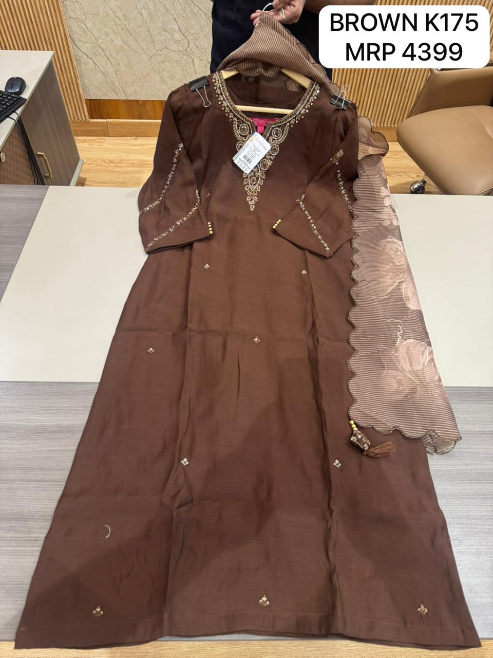 Brown Embroidered Kurta Set with Designer Dupatta for Women | Elegant Ethnic Wear