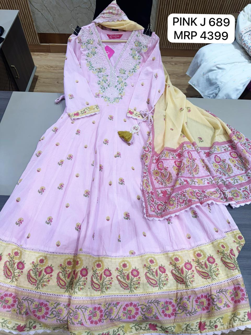 Pink Embroidered Anarkali Kurta Set with Printed Dupatta for Women | Festive Wear